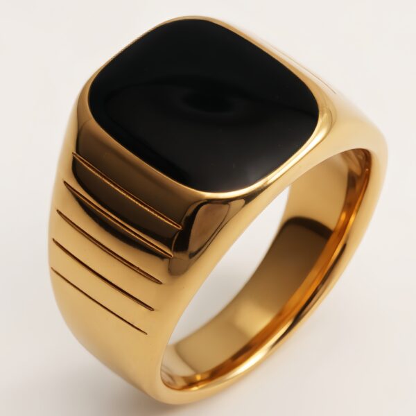 Gold - Plated Black Square - Gem Line Ring - Minimalist and Stylish Jewelry | DZ1084J