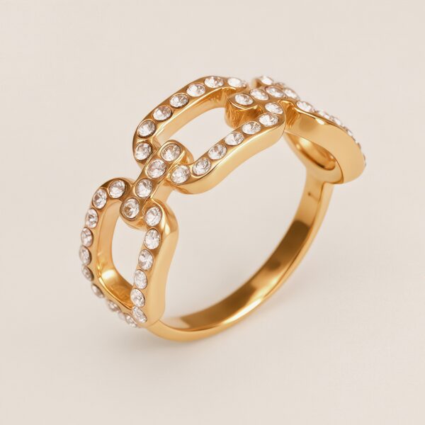 Diamond - Inlaid Chain - Shaped Stainless Steel Luxury Women's Ring | N002005J