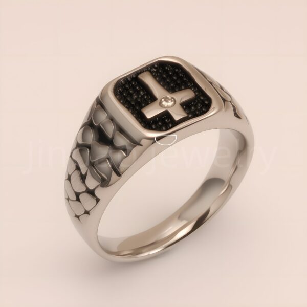 Vintage Cross - Pattern Stainless Steel Ring, Men's Edgy Statement Band | DZ100WQI